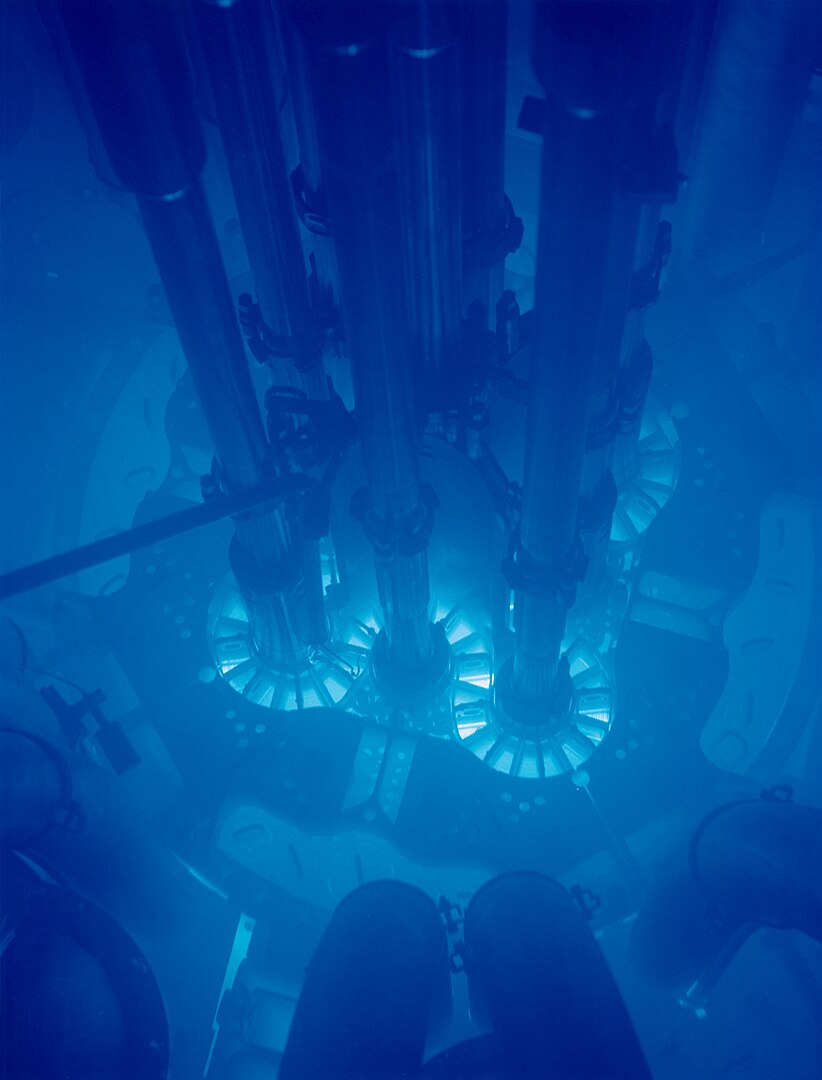 Cherenkov radiation glowing in the core of the Advanced Test Reactor at Idaho National Laboratory (Wikipedia Commons, CC BY-SA 2.0)