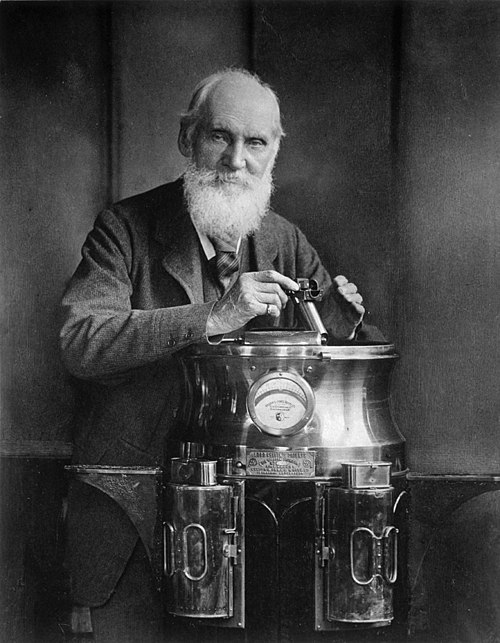 Lord Kelvin (1824-1907). From Wikimedia Commons, public domain.
Lord Kelvin working on the vortex theory of the atom.