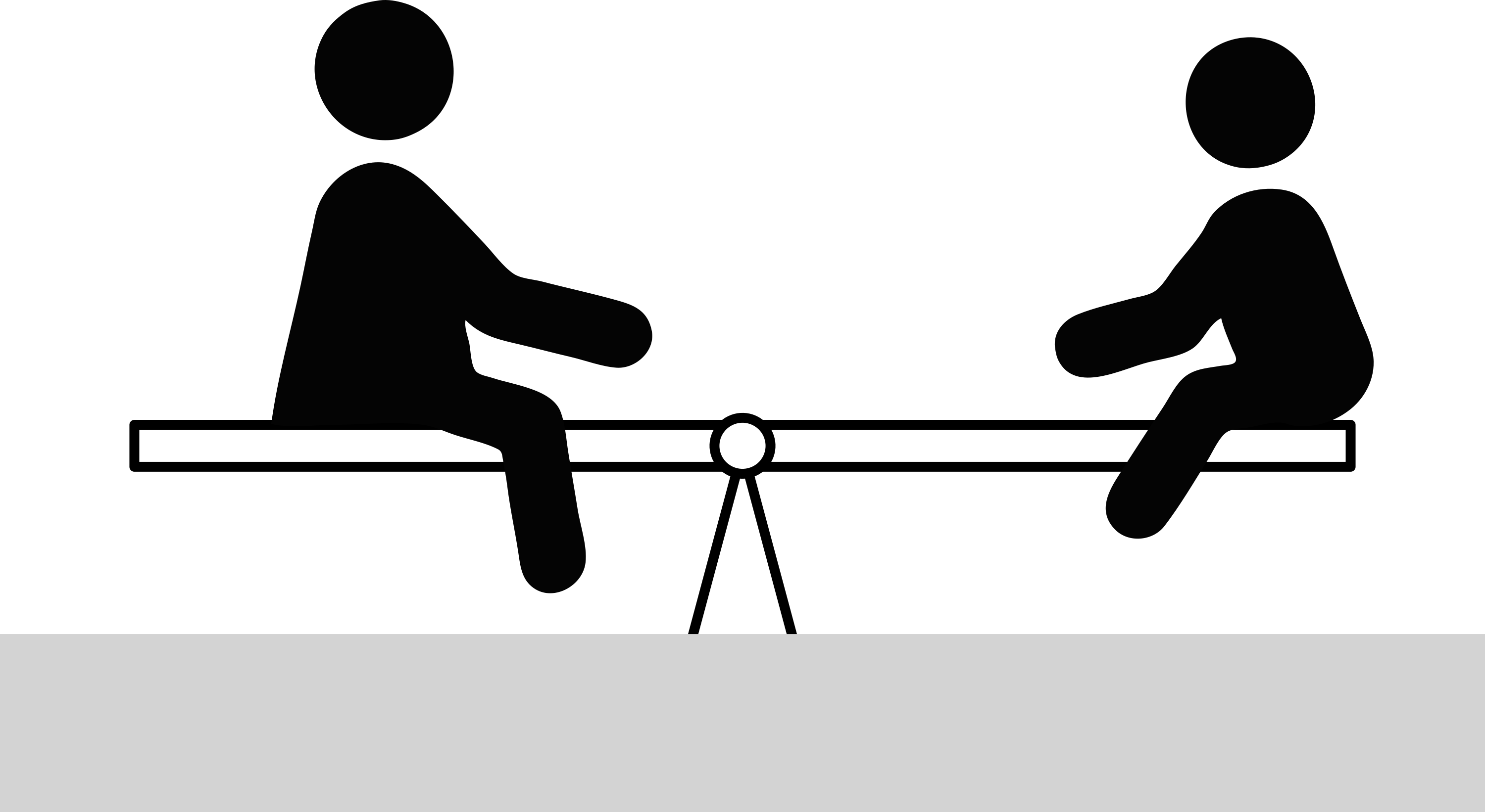 An adult (left) and a child (right) on a seesaw.