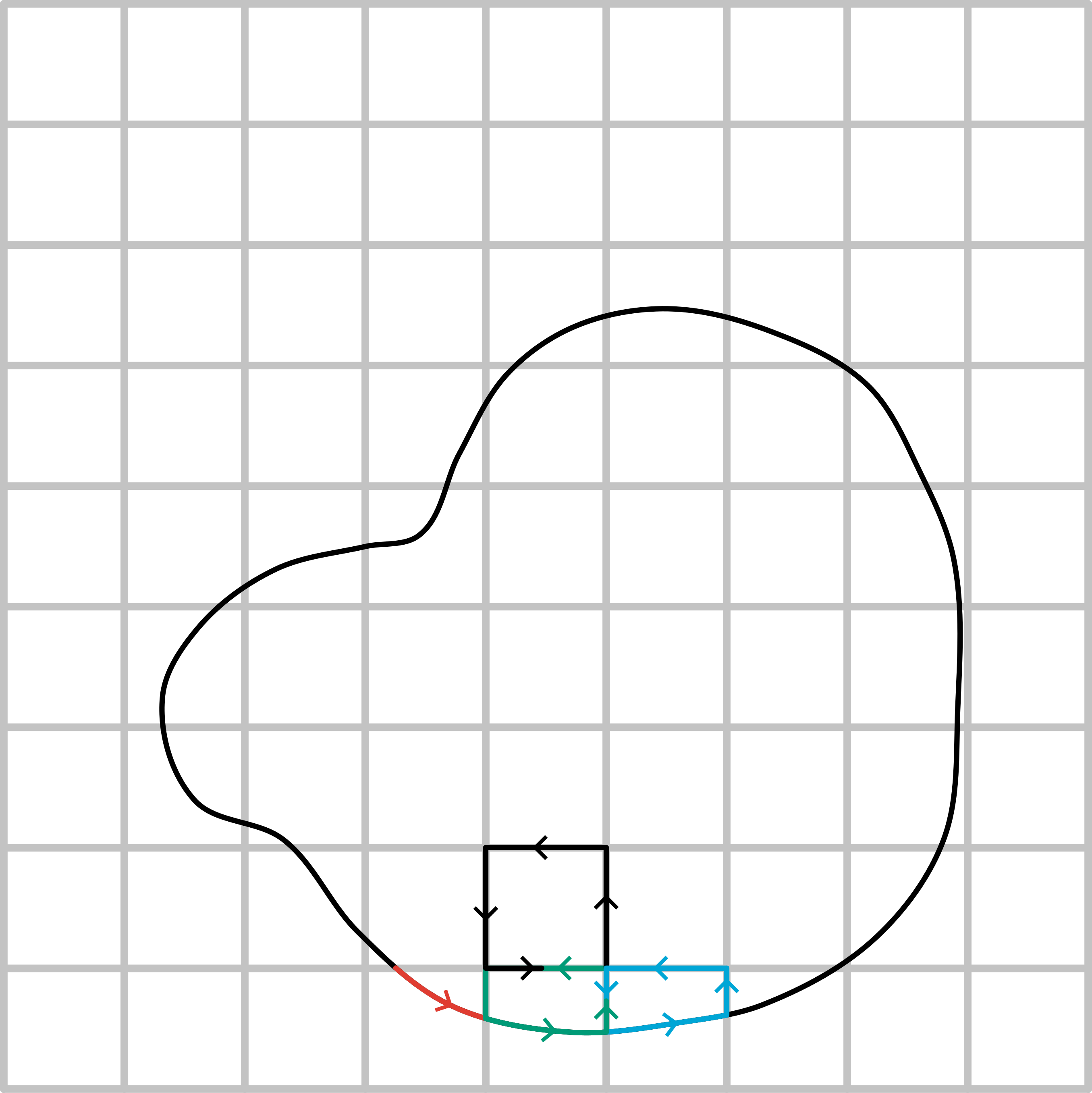 Closed path on a grid.