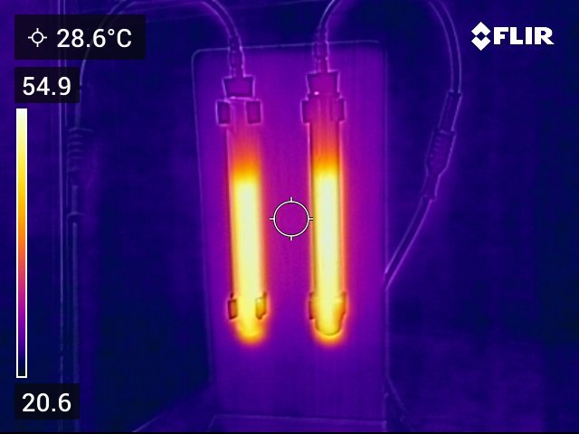 an IR picture of the two tubes showing the difference in temperature of the two tubes.